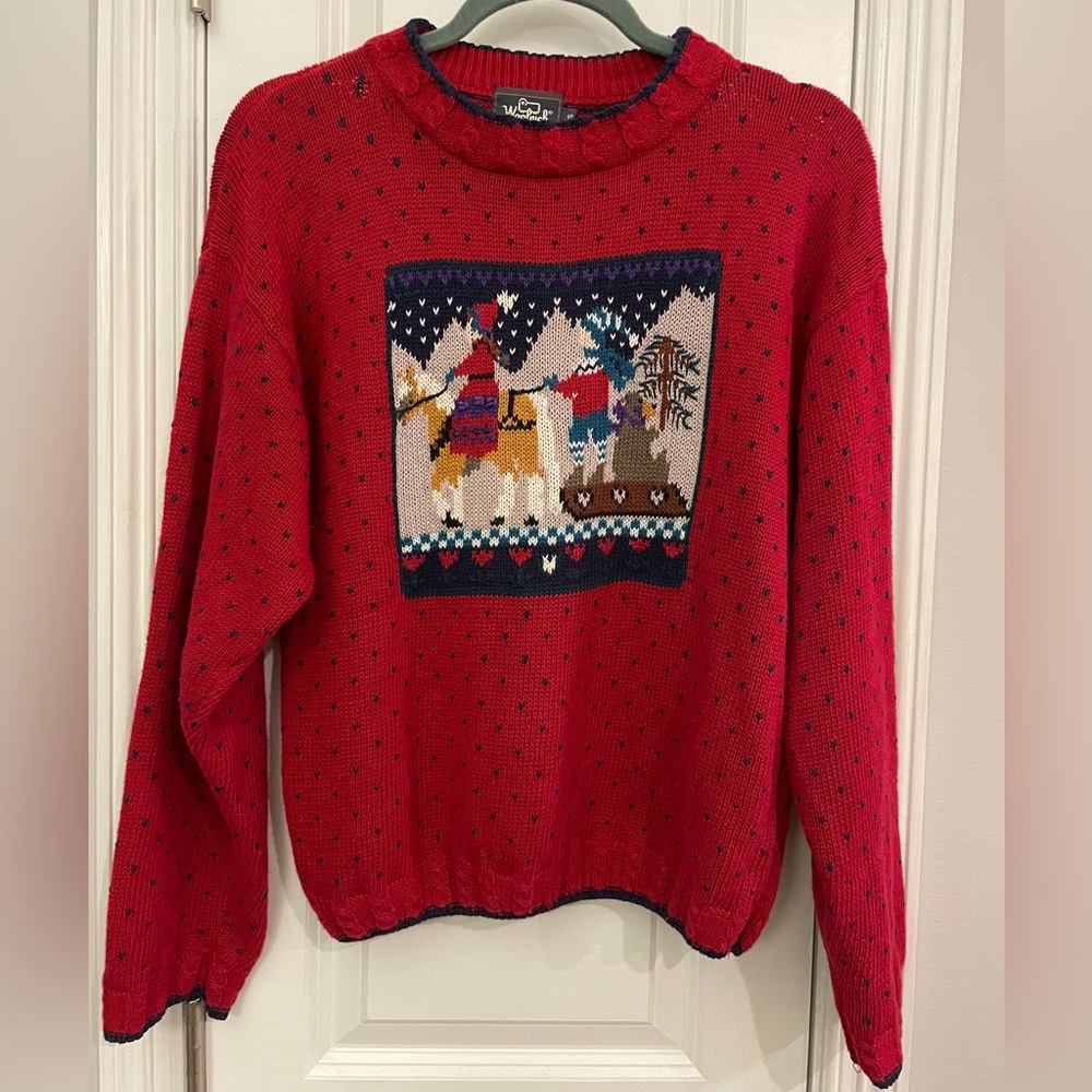 Woolrich Vintage Red Christmas Sweater Winter Scene Wool Small Ugly Sweater